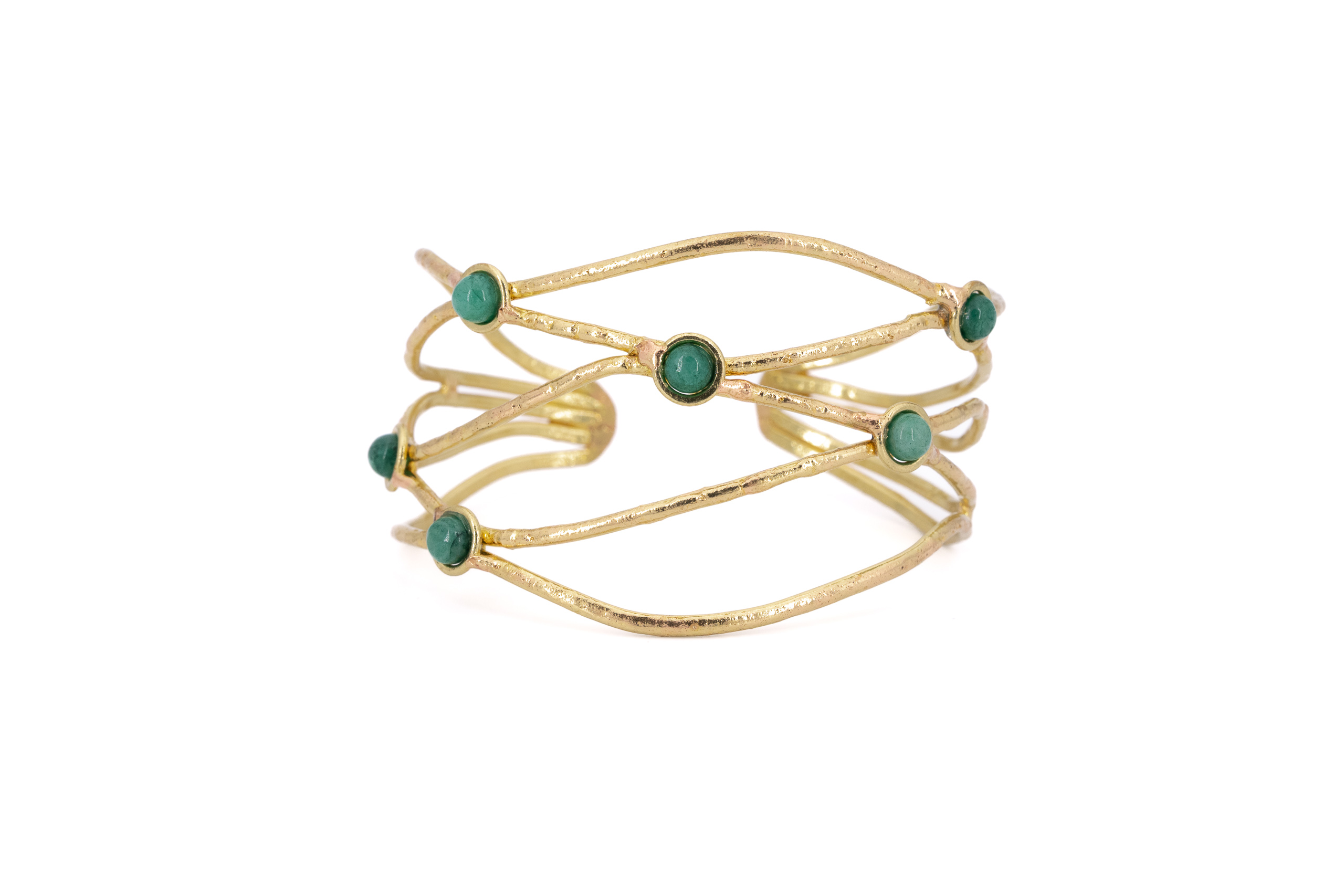 Bracciale ottone fili aperti sei pietre Smeraldo