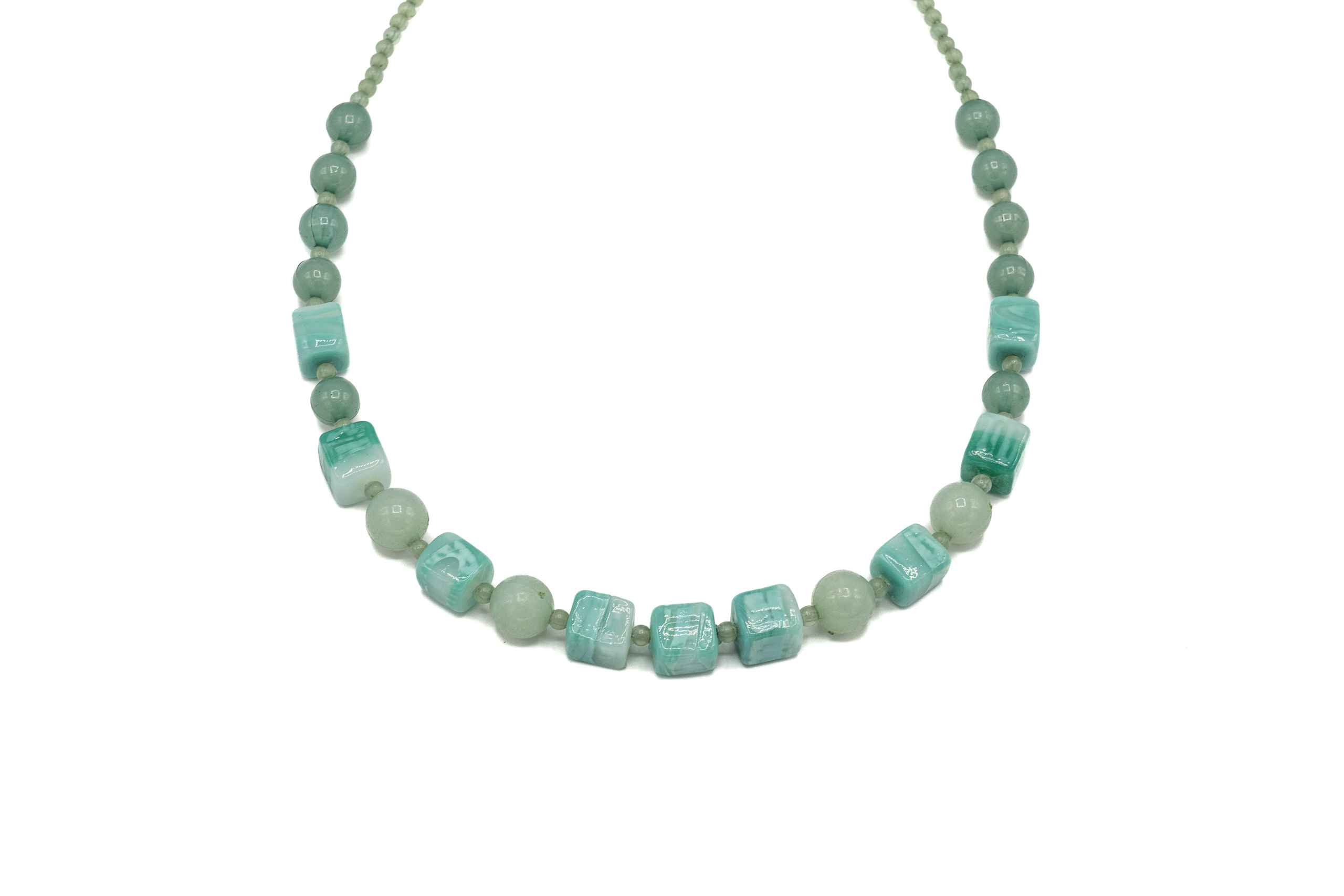 GIROCOLLO VETRO QUADRETTI+PLALLINE SFUMATURA TURCHESE