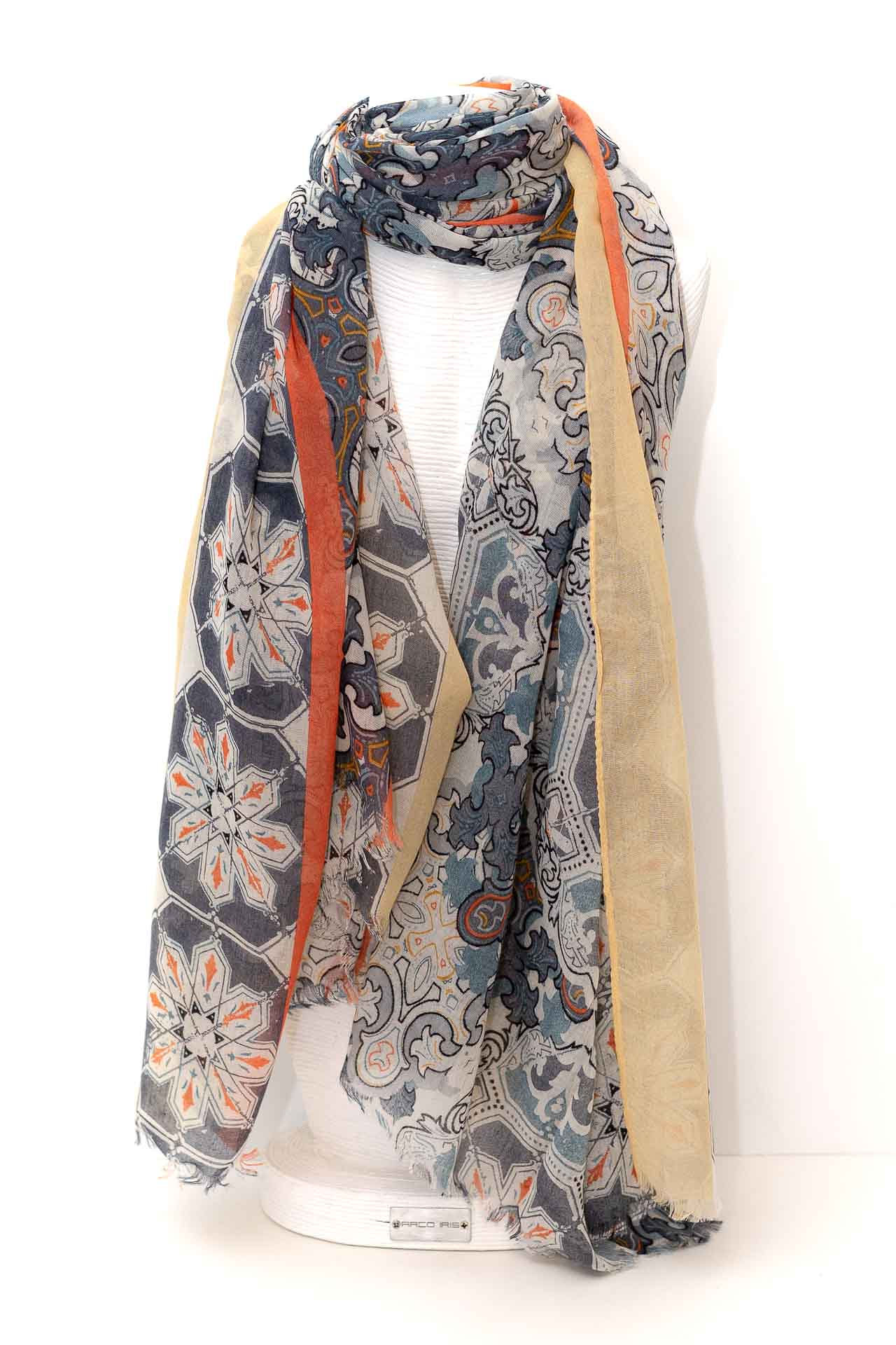 SCIARPA 90 X180cm 50%VISCOSA+50%COTONE DIS.ARABESQUE TONALITA'GRIGI GIAL