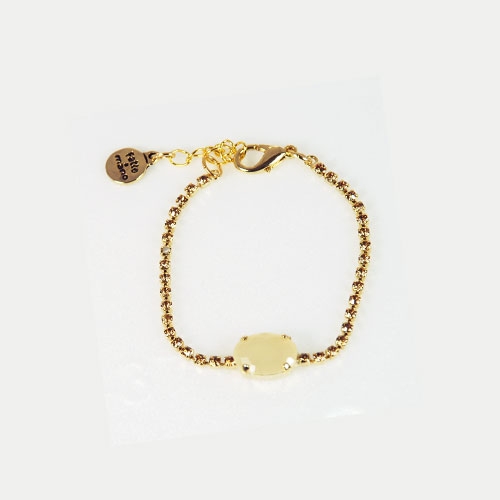 BRACCIALE DORATO CON STRASS E PIETRINA OVALE - BIANCO