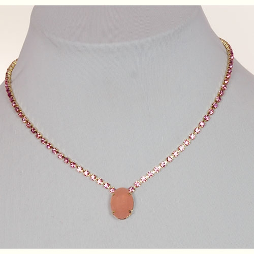 COLLANA METALLO DORATO STRASS E PIETRA PENDENTE OVALE - ROSA