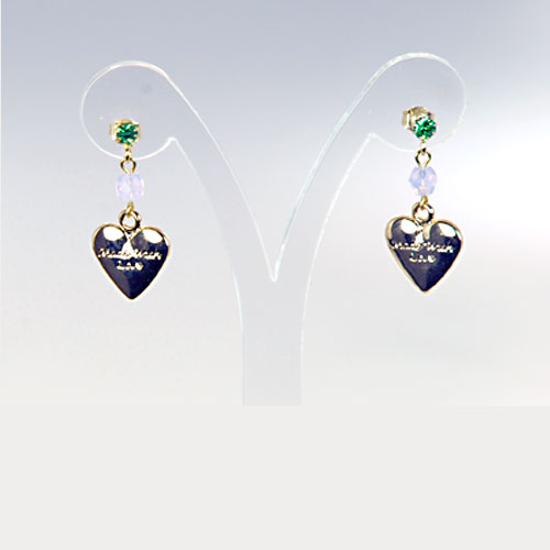 ORECCHINO CUORICINO DORATO PENDENTE PALLINA SFACC. LILLA E TOP VERDE