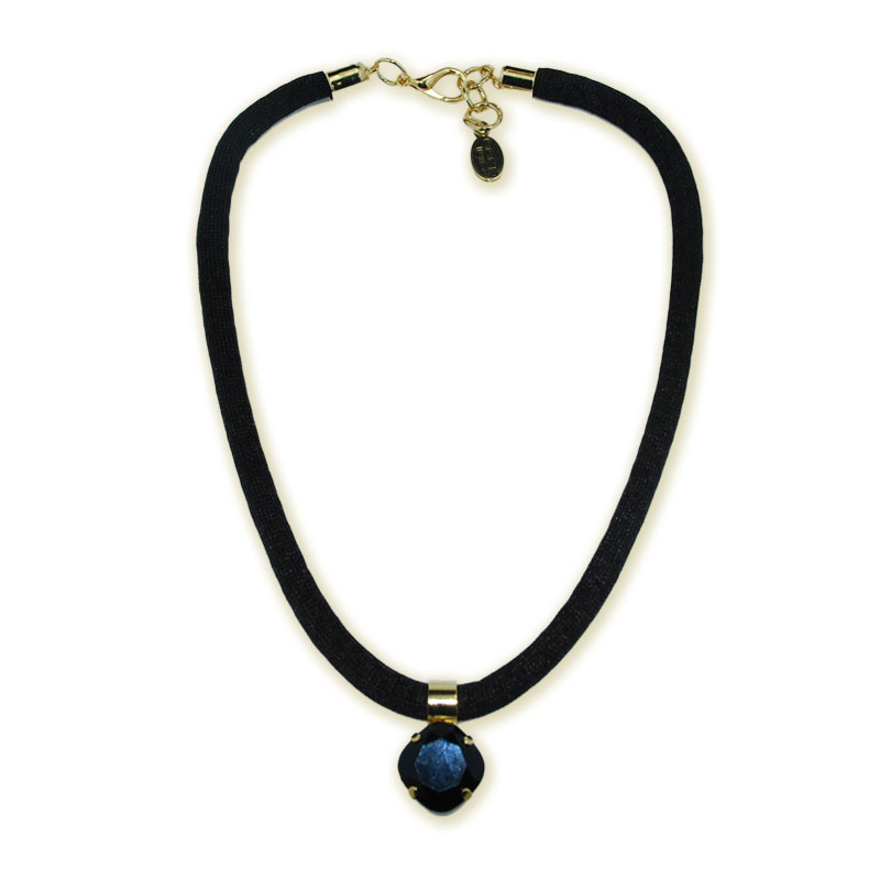 COLLANA CORDINO METALLICO GRANDE NERO PIETRA QUADRATA