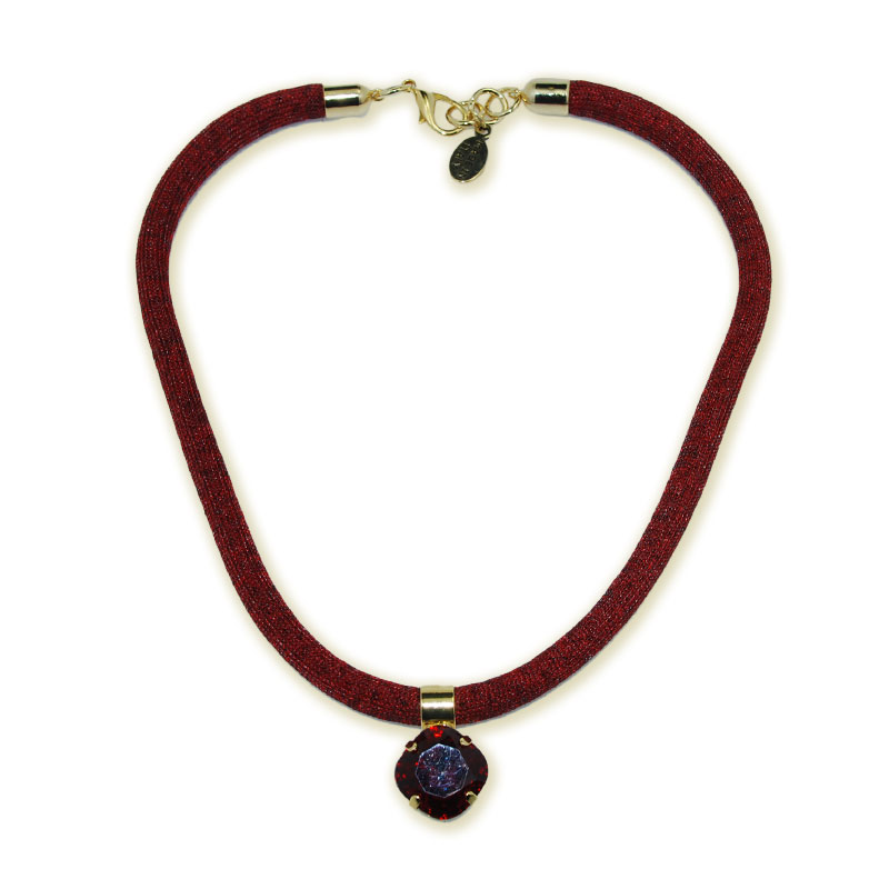 COLLANA CORDINO METALLICO GRANDE ROSSO PIETRA QUADRATA