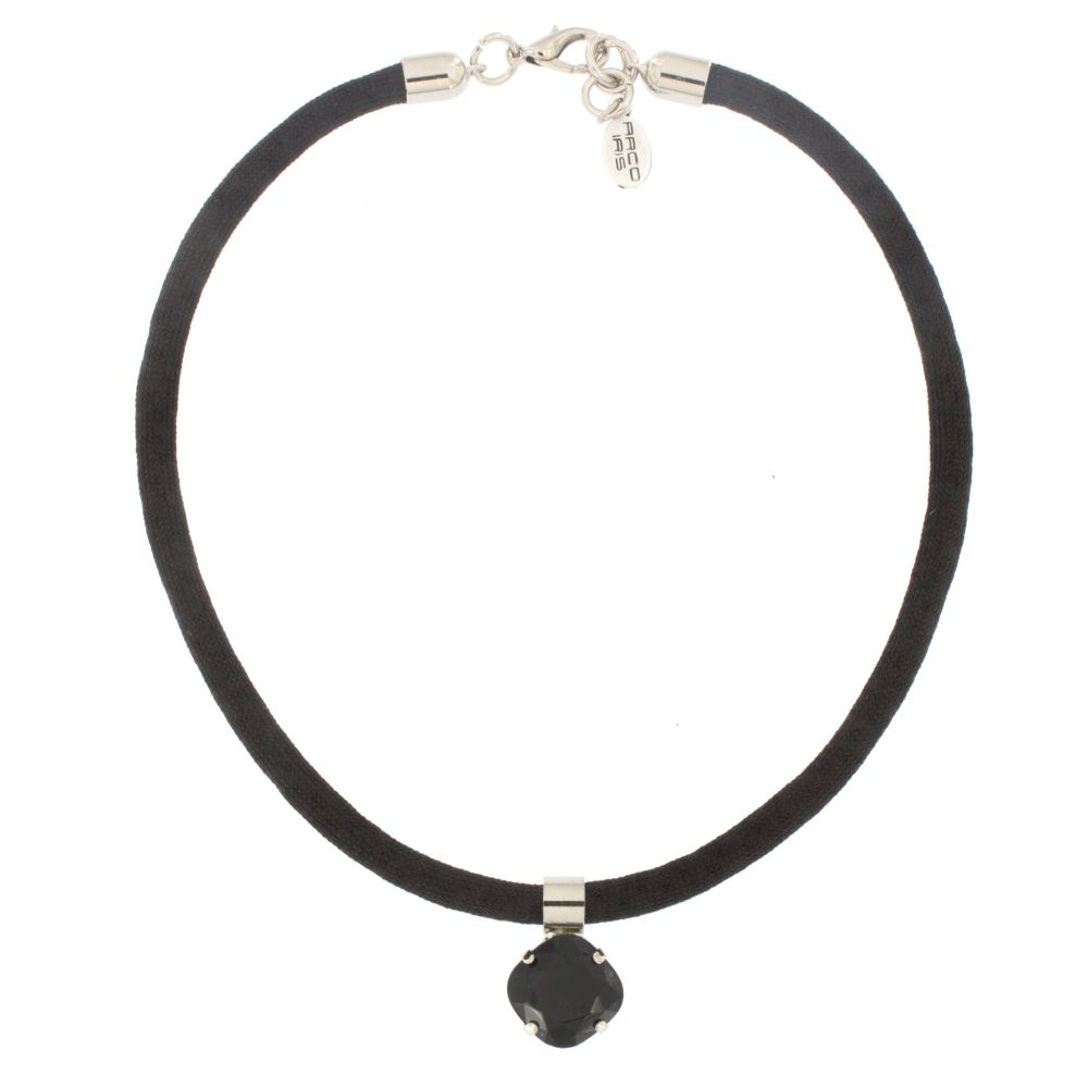 COLLANA CORDINO METALLICO PIETRA QUADRATA ARG.NERA