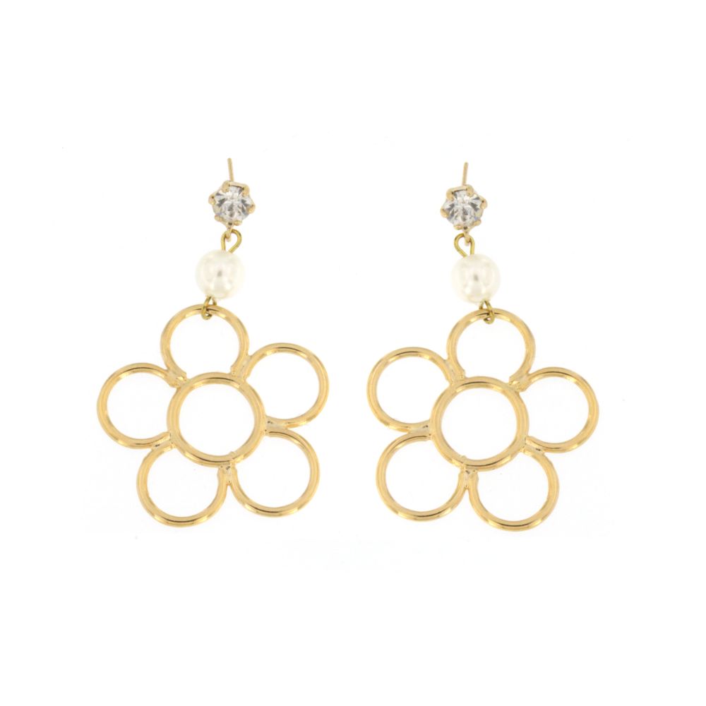 ORECCHINO FIORI DORATI TOP STRASS CON PERLA