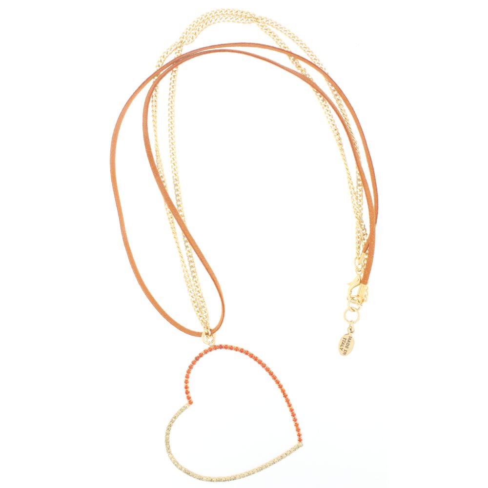 COLLANA CAT. E CORD.ARANCIO CUORE GRANDE STRASS