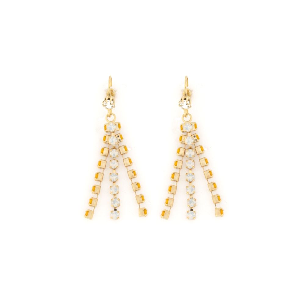 ORECCHINO DORATO 3 FILI STRASS GIALLO BIANCO