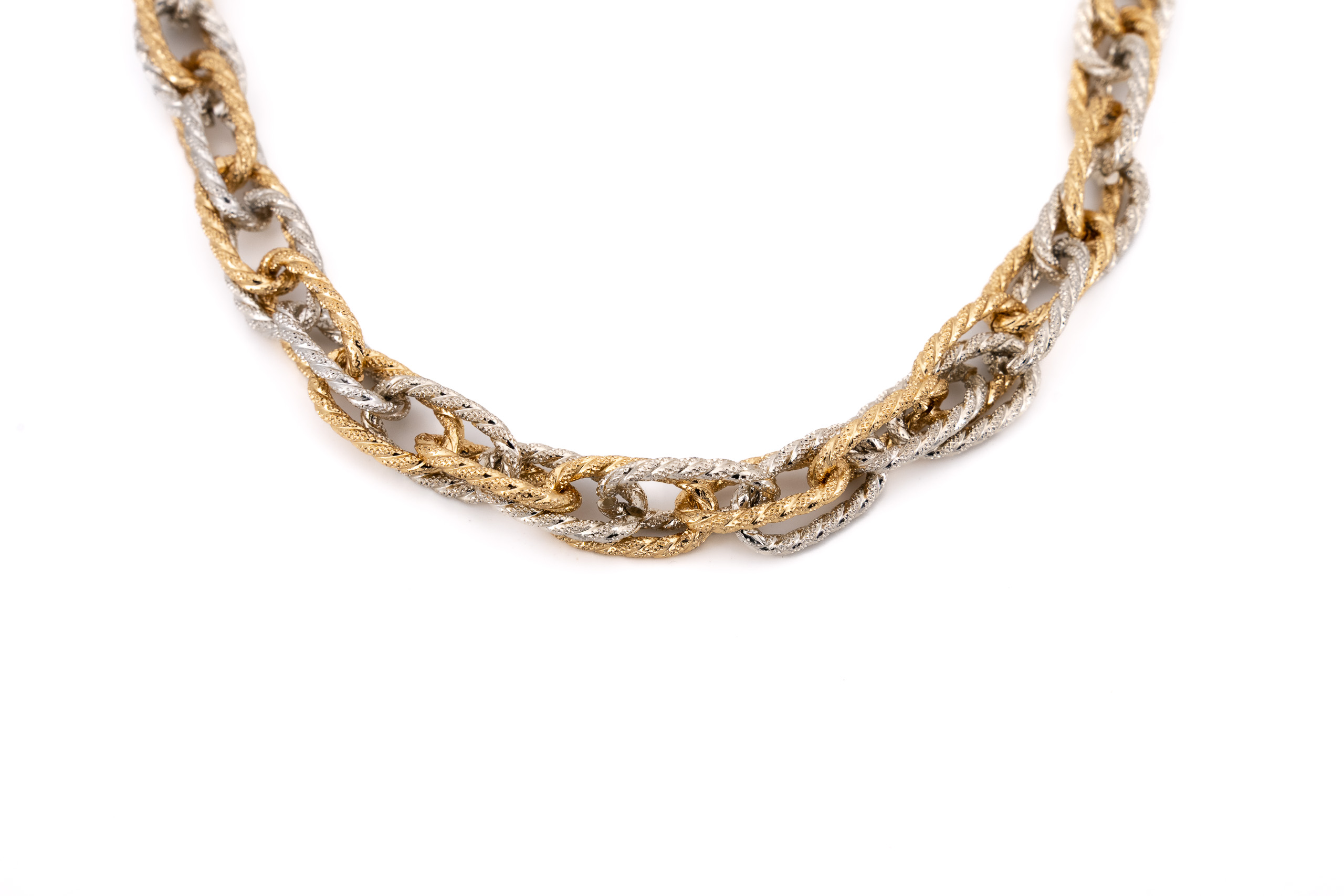 Collana corta alluminio catena bicolor intrecciata satinata