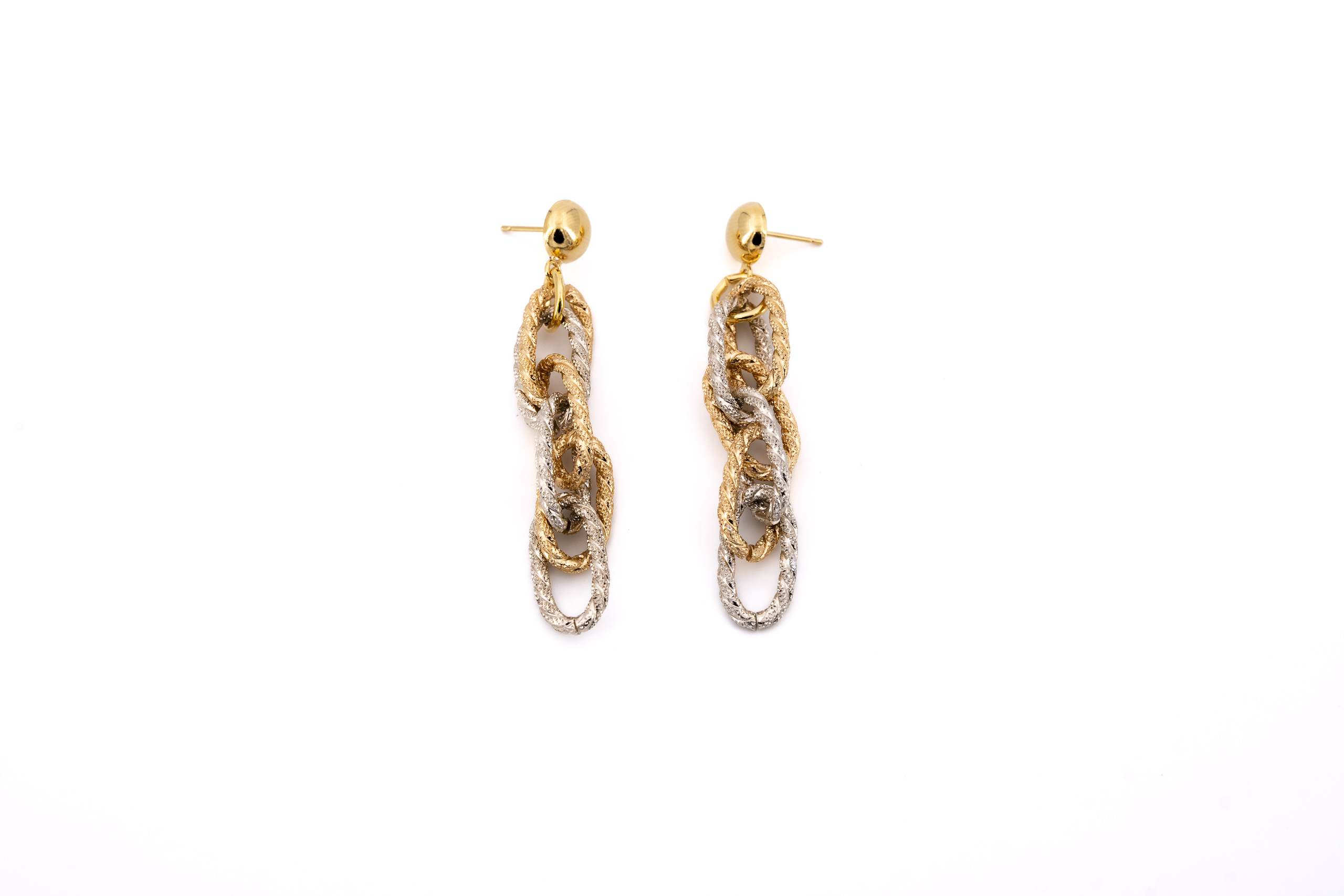 Orecchini alluminio catena bicolor intrecciata satinata