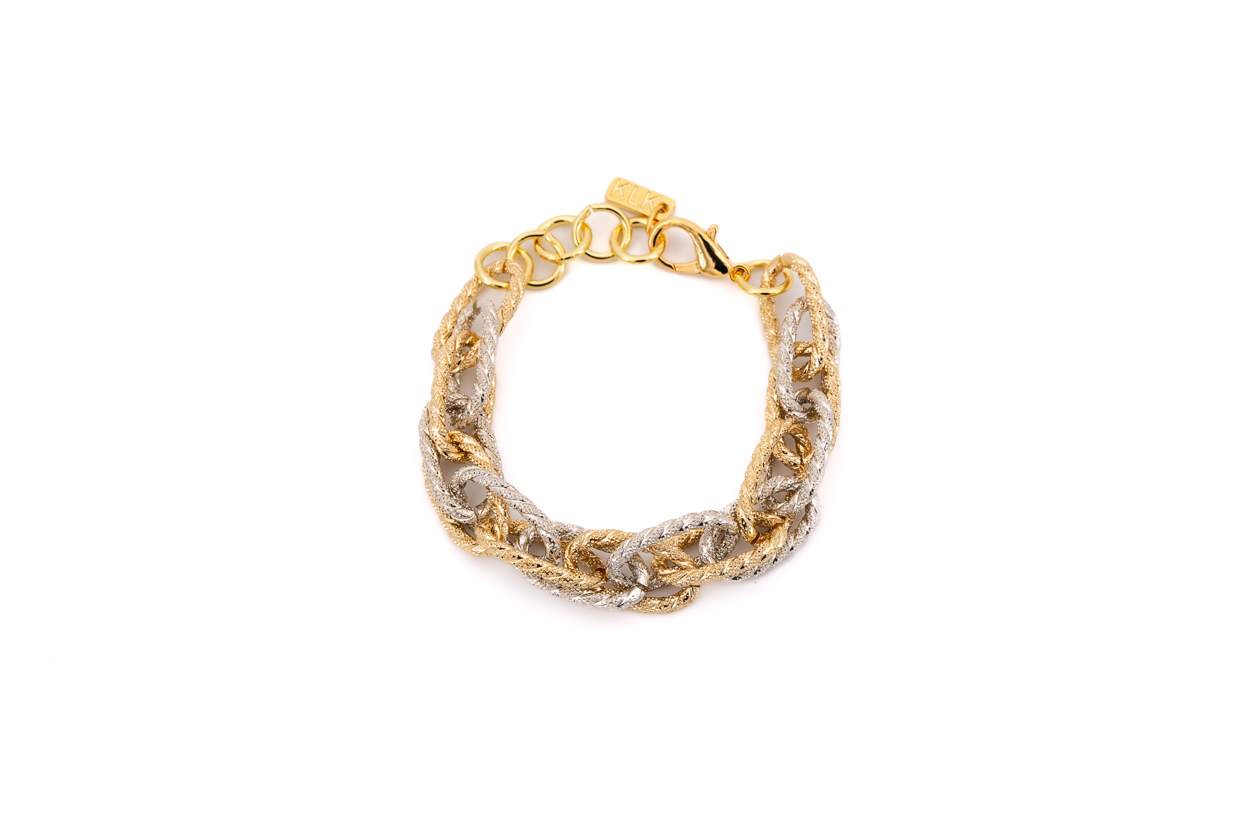 Bracciale alluminio catena bicolor intrecciata satinata