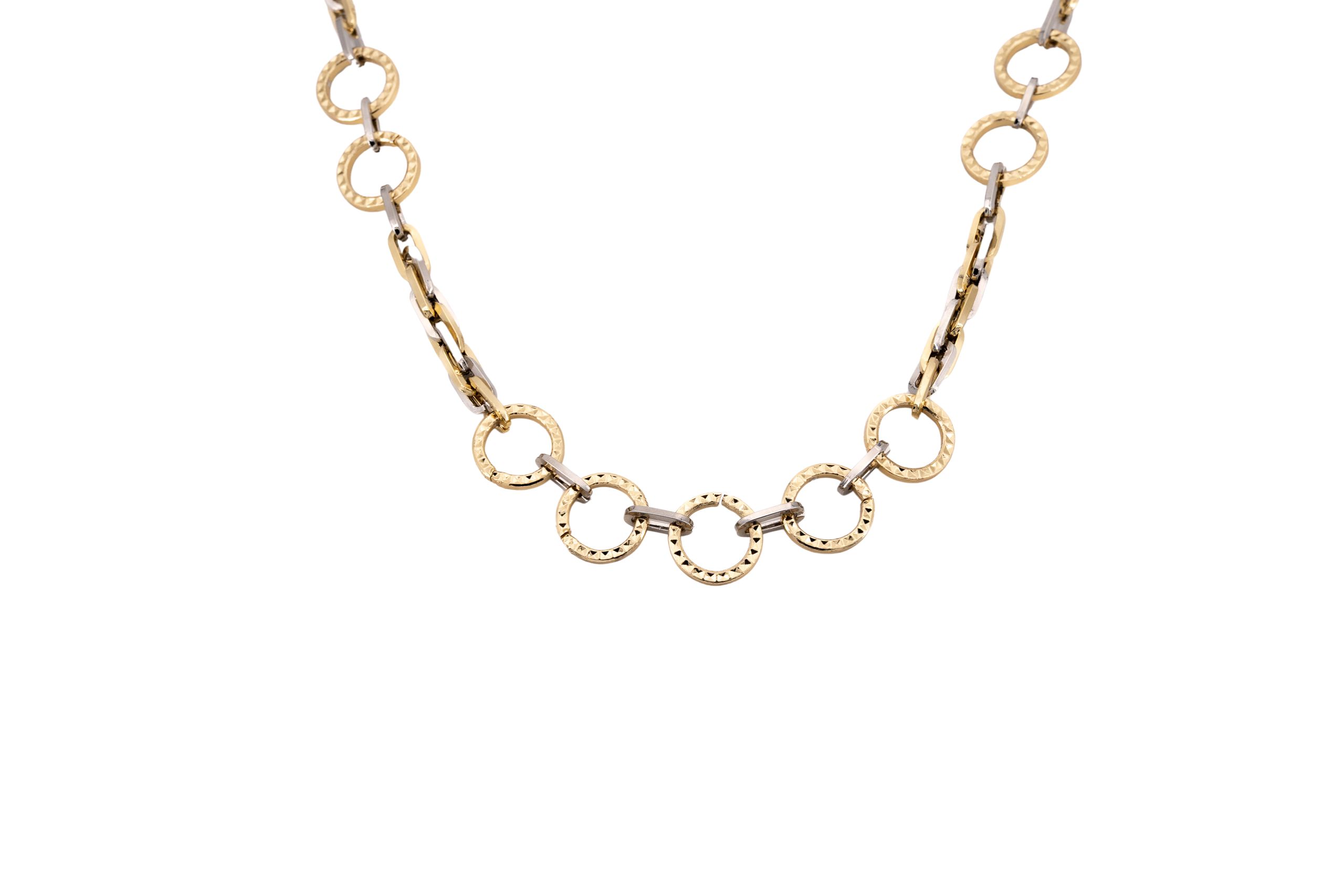 Collana lunga alluminio catena e anelli bicolor lucidi