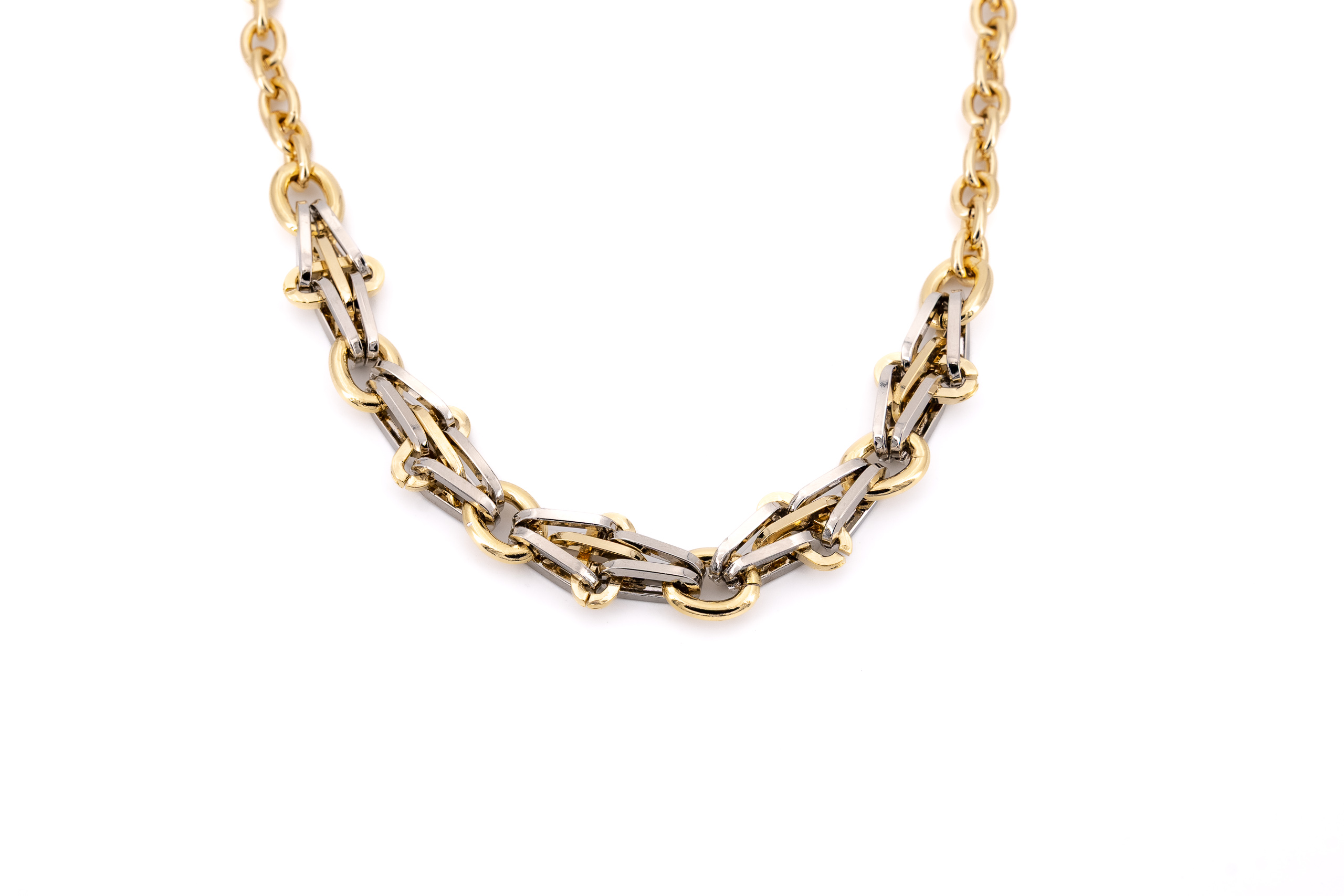 Collana corta alluminio catena triangoli bicolor lucidi