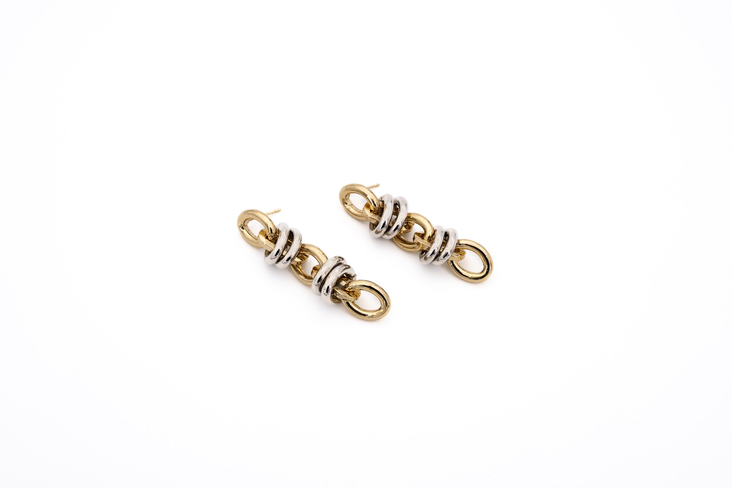 Orecchini alluminio catena con anelli bicolor lucidi