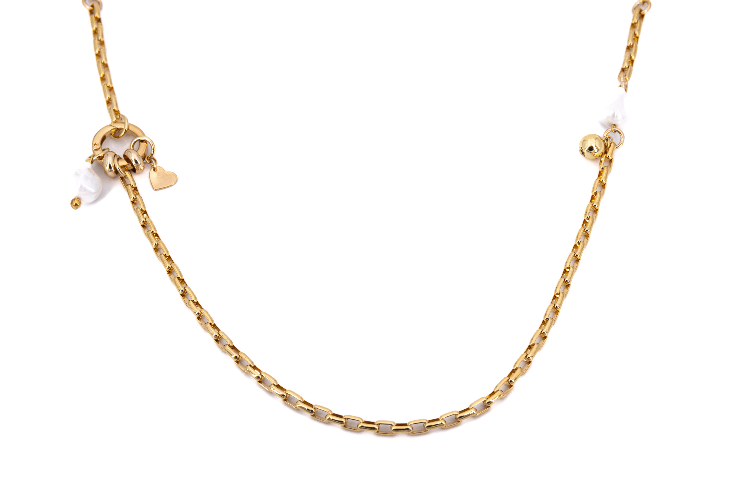 Collana lunga ottone catena con due perle in vetro