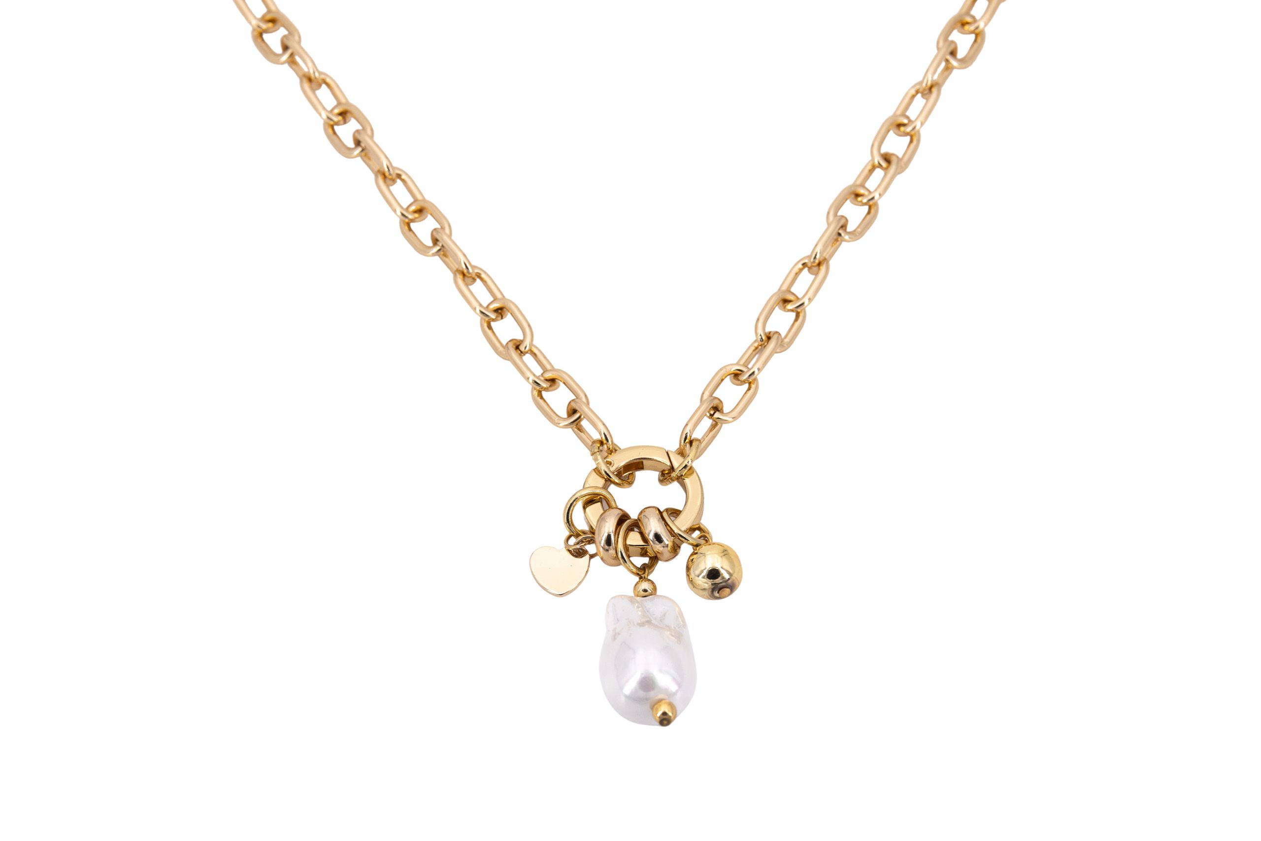 Collana corta ottone catena con perla in vetro