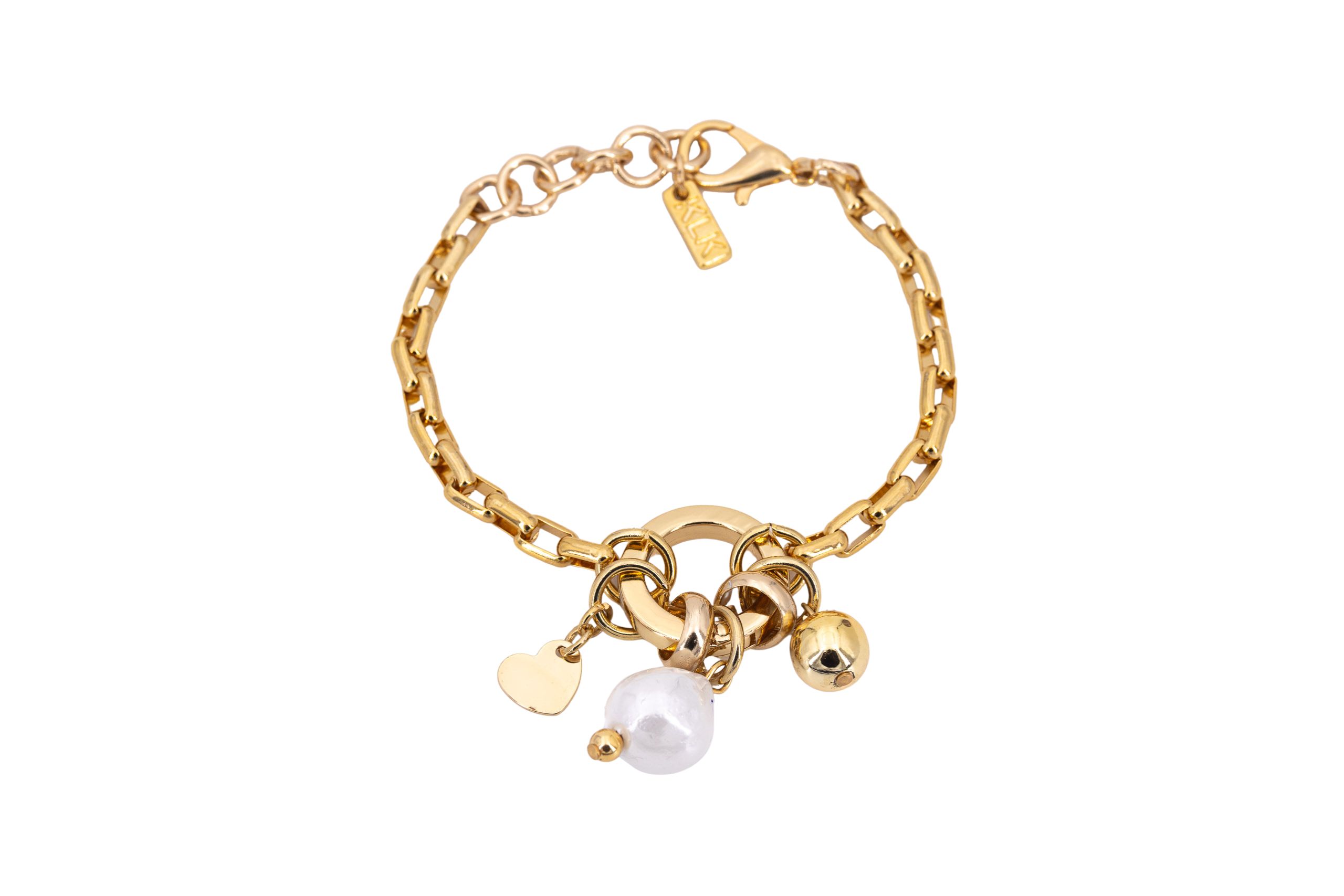 Bracciale ottone catena con perla in vetro