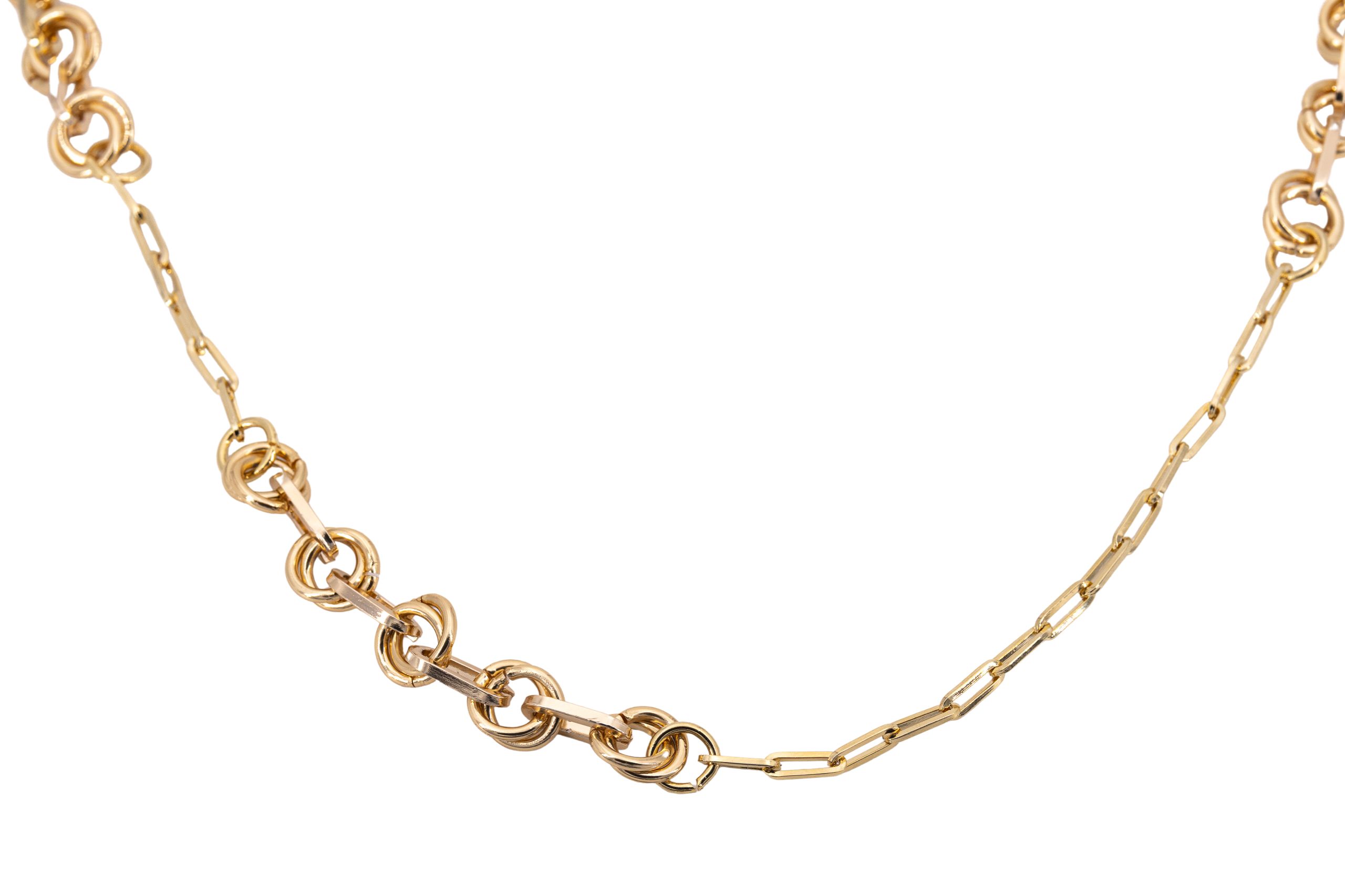 Collana lunga alluminio e ottone catena e doppi anellini