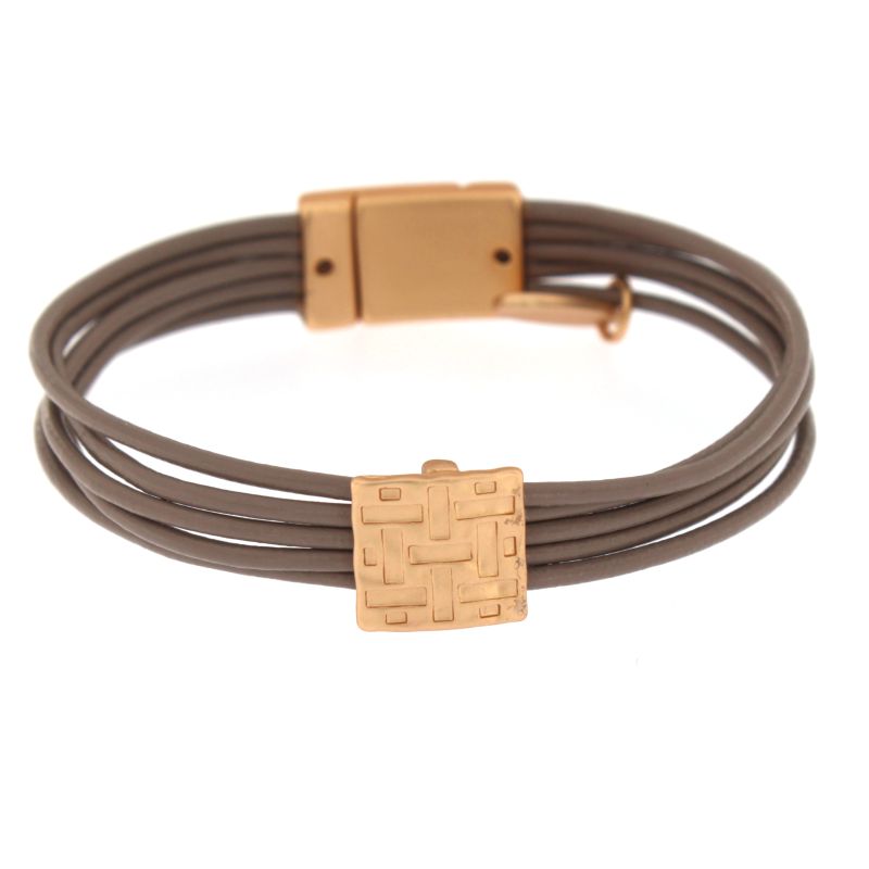 BRACC.5 FILI PELLE QUADRETTO MET.ZAMA BAGNO ORO OPACO CHIUSURA CALAMITA