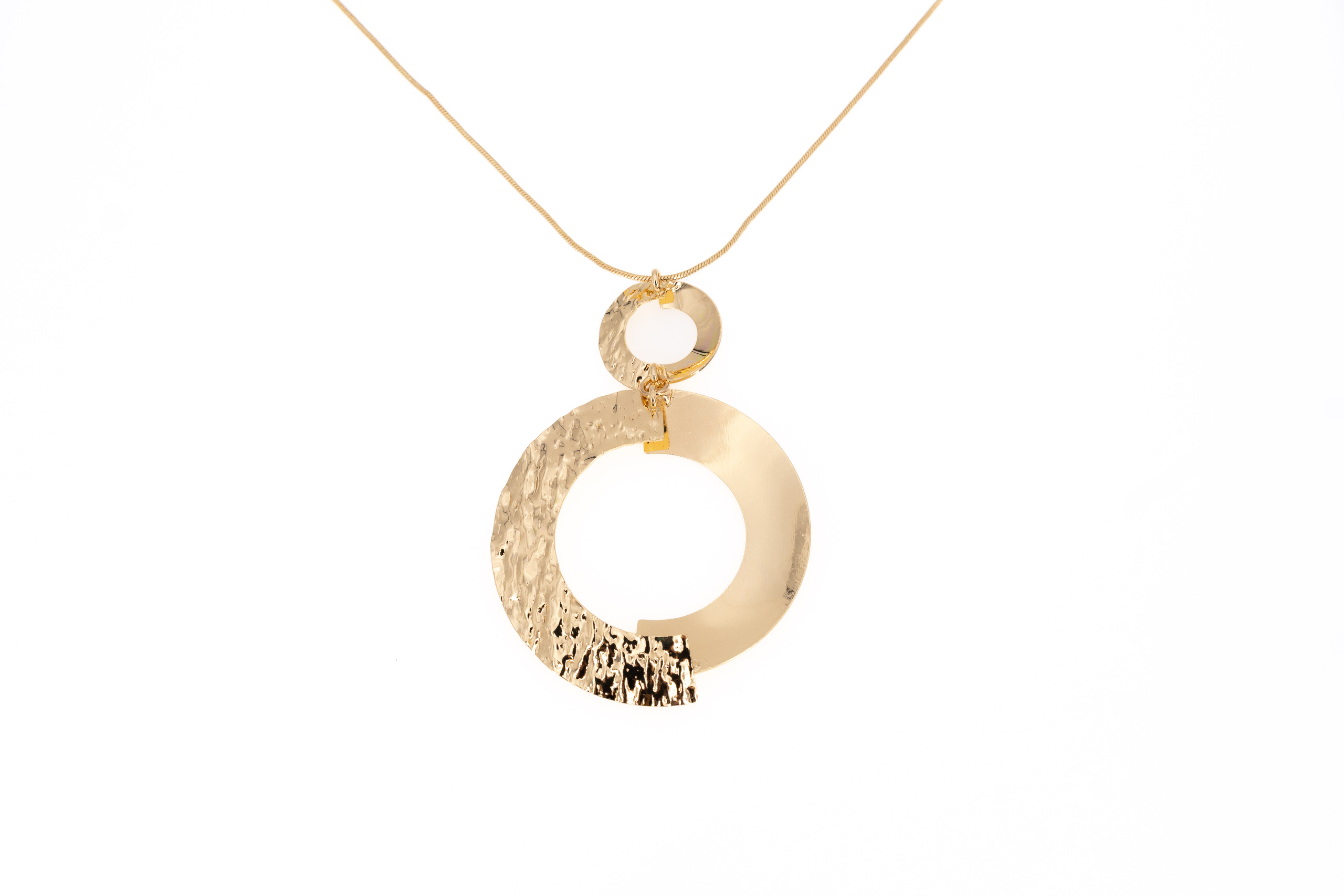 Collana catena lunga ottone due semicerchi opaco e lucido