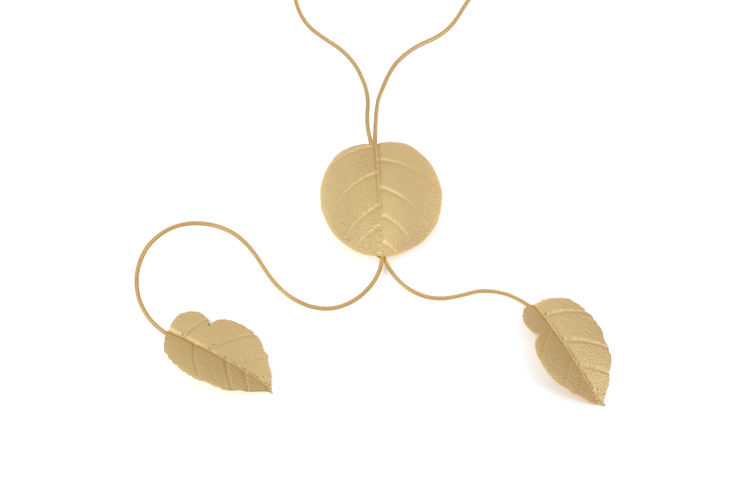 Collana ottone catena lunga y foglie