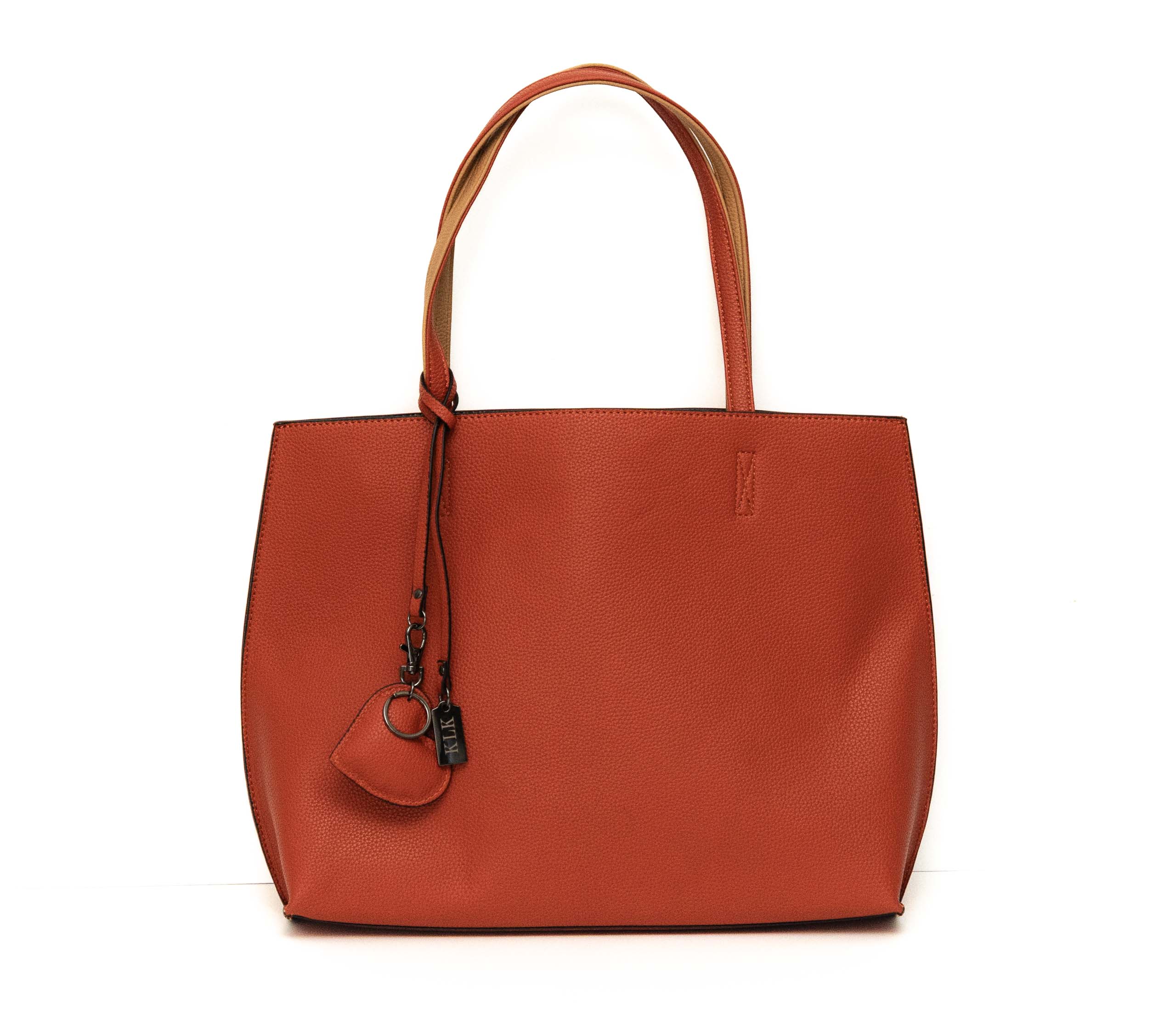 Borsa similpelle con pochette double-face ruggine-nocciola