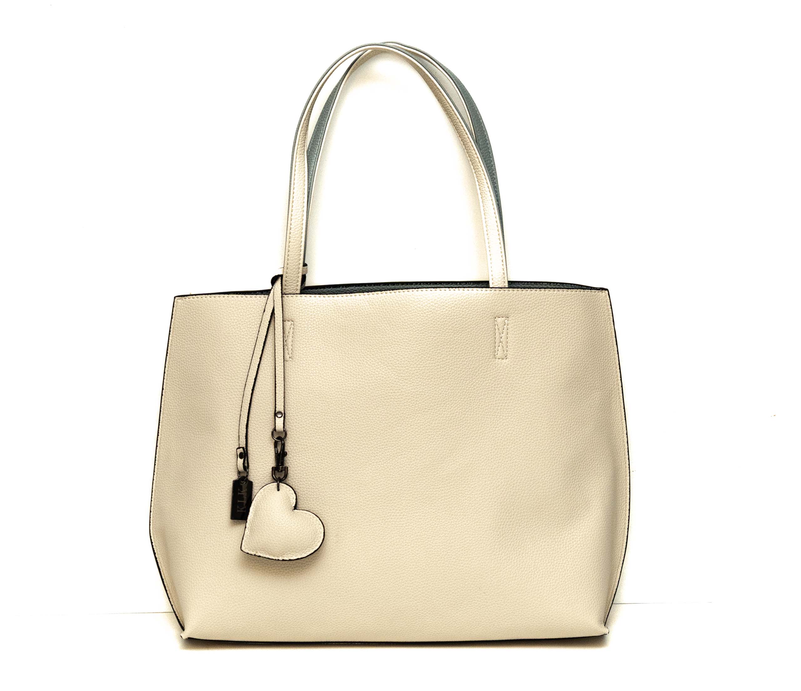 Borsa similpelle con pochette double-face bianca-azzurra