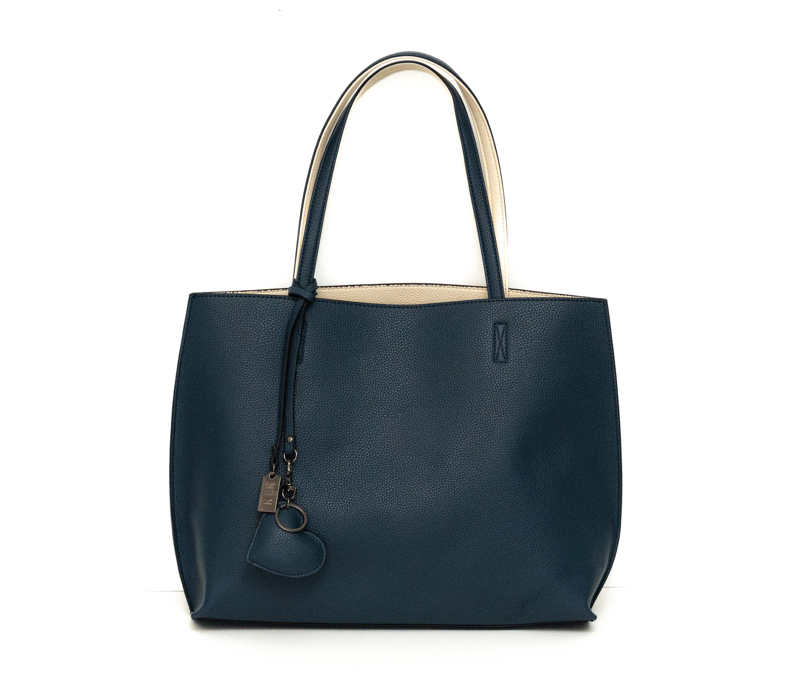 Borsa similpelle con pochette double-face blu-bianca