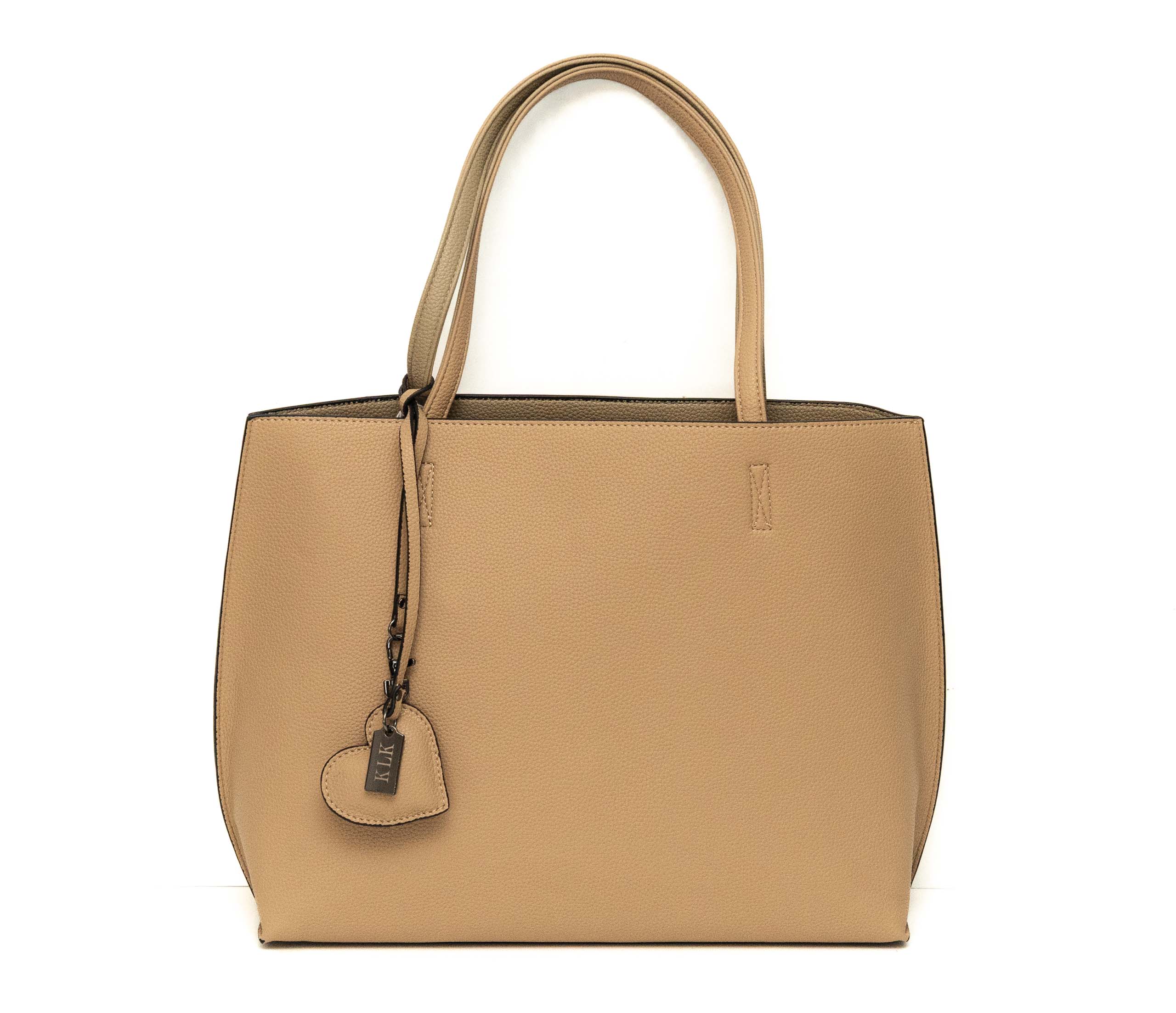 Borsa similpelle con pochette double-face beige-taupe