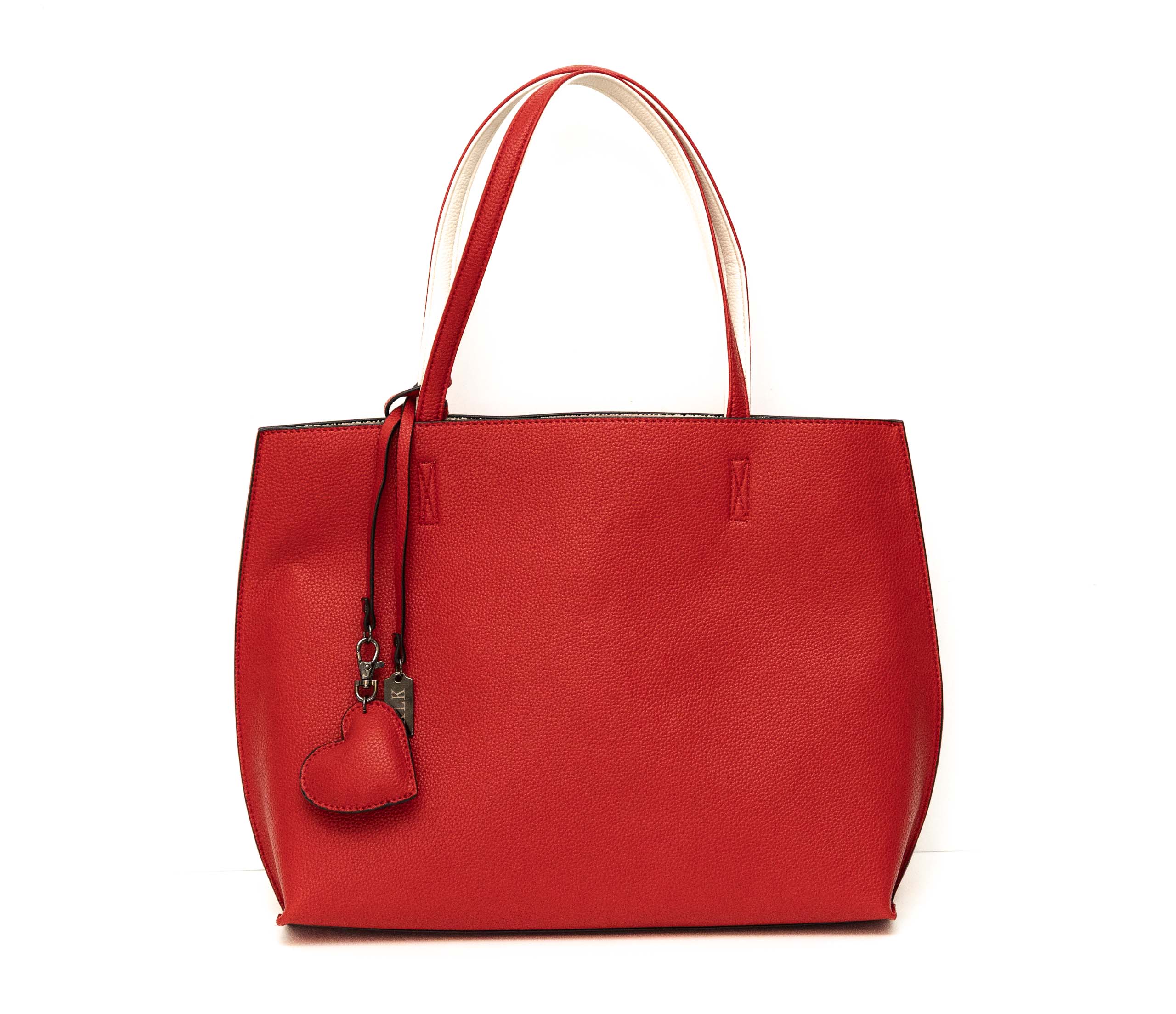 Borsa similpelle con pochette double-face rossa-bianca