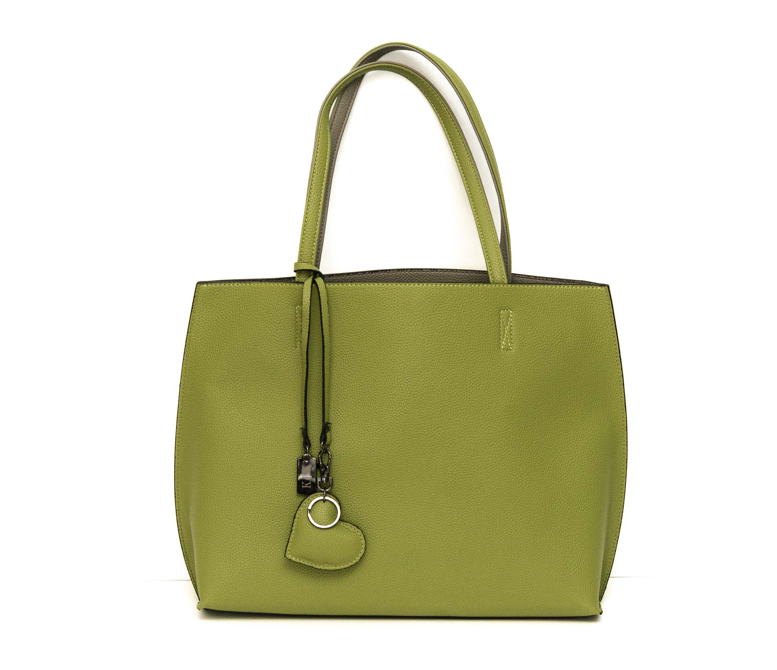 Borsa similpelle con pochette double-face v.pistacchio-grigia