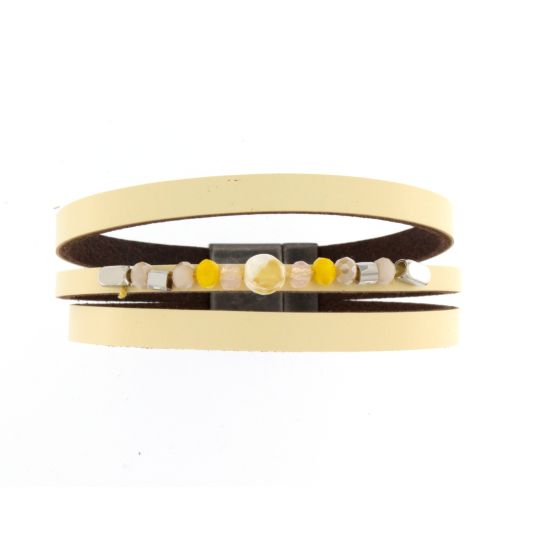 BRACCIALE PELLE TRE GIRI CON PIETRE - GIALLO